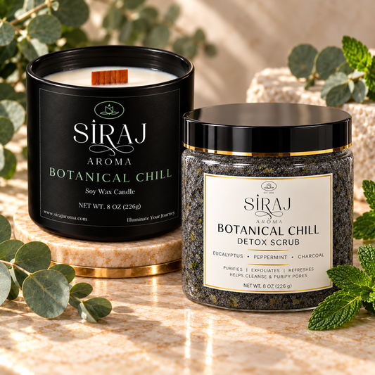 Botanical Chill candle and matching body scrub
